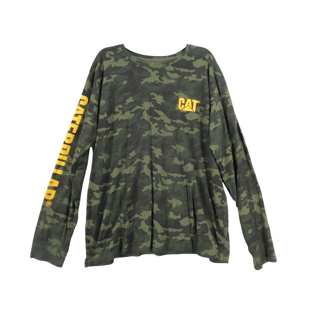 Caterpillar Mens Camo Long Sleeve Graphic T-Shirt CAT Logo Green XL - Picture 1 of 10